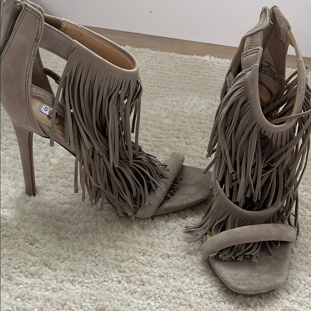 Steve Madden Tan Fringe Stiletto Heels
